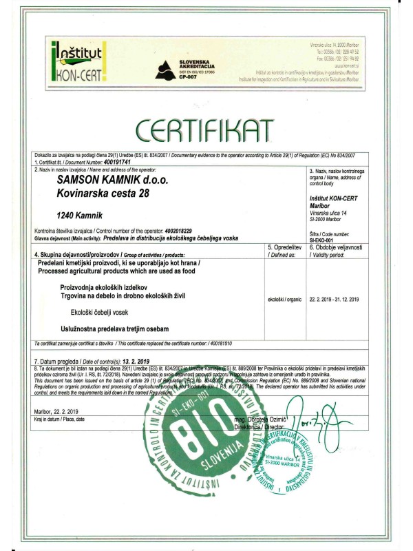 SATNICA AŽ SI-EKO-001 BIO-SLO (z ekološkim certifikatom) 20 satnic